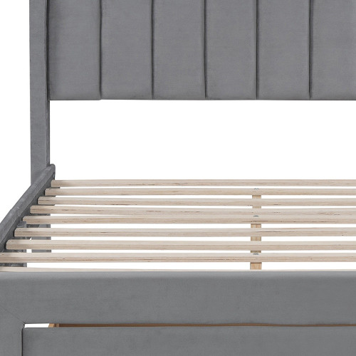Gray Tufted Velvet Upholstered Full Bed Frame With Drawer