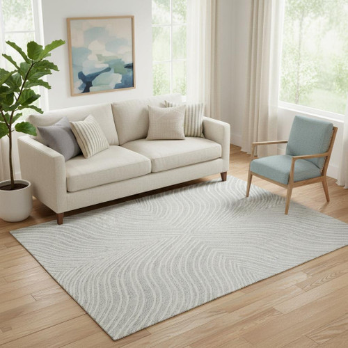 5' X 8' Gray And Ivory Wool Abstract Hand Tufted Area Rug