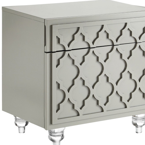 24" Light Gray and Clear Wood End Table With Drawer And Shelf