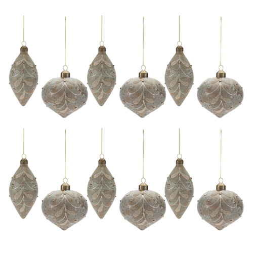 Set of Twelve Gray Glass Hanging Figurine Ornaments