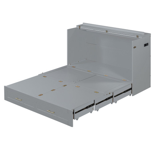 Gray Wood Full Murphy Bed With USB