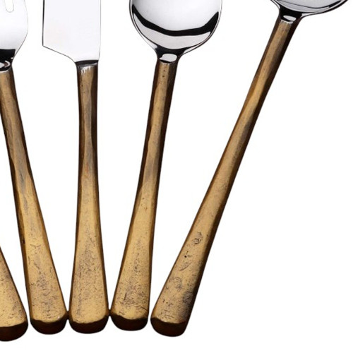 Matte Gold Stainless Steel Twenty Piece Hand Forged Flatware Set