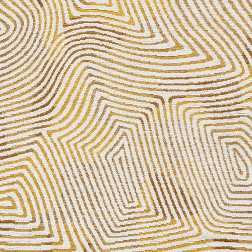 8' Beige Gold And Brown Geometric Washable Round Rug With UV Protection