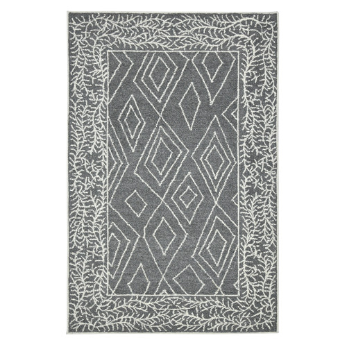 5' X 8' Gray And Ivory Wool Geometric Hand Hooked Area Rug