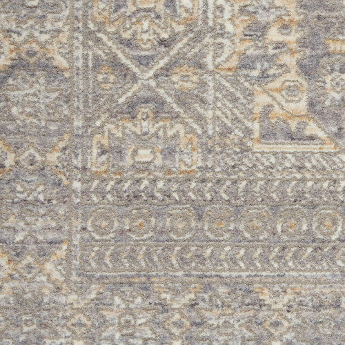 8' Gray And Beige Floral Non Skid Runner Rug With Fringe