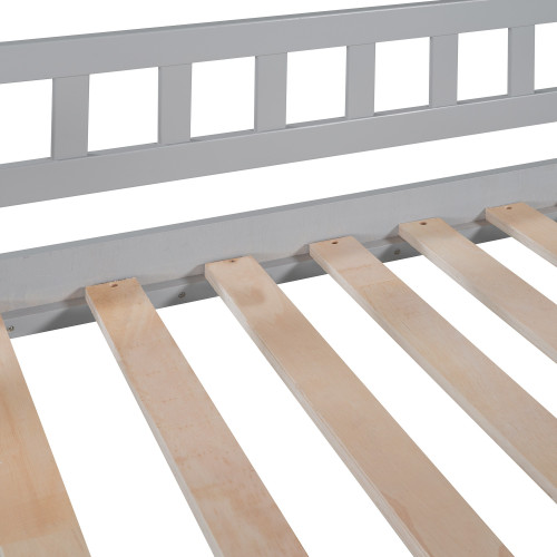 Gray Slat Solid Wood Twin Loft Bed with Stairs and Slide