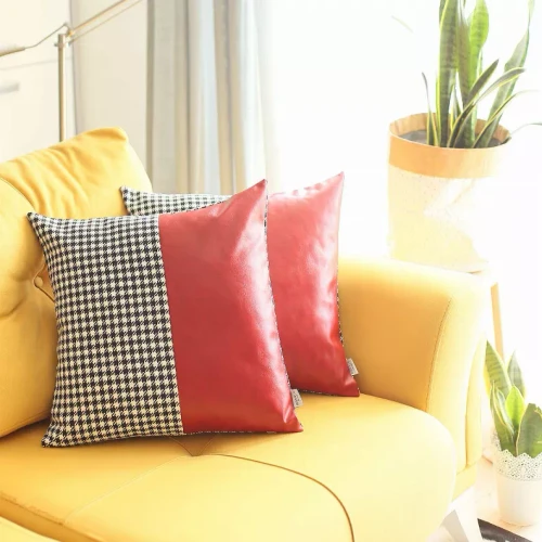 Boho-Chic Vegan Faux Leather Throw Pillow Covers Set of 2