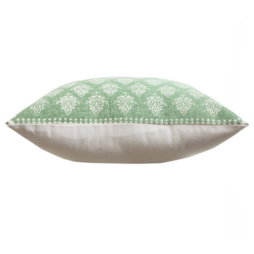 20" Green And White Damask Cotton Throw Pillow