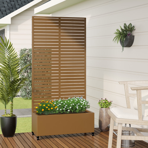 71" X 35" Brown Galvanized Metal Rectangular Planter Box