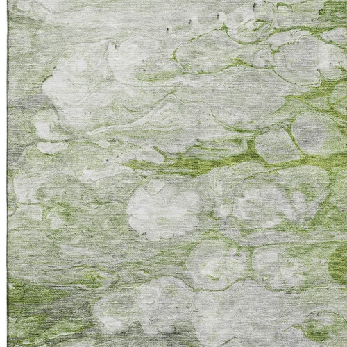 10' X 14' Olive Green Ivory And Gray Abstract Washable Area Rug With UV Protection