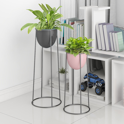 Round Wire Metal Flower Pot Stand with Flowerpot Holder Rack Display