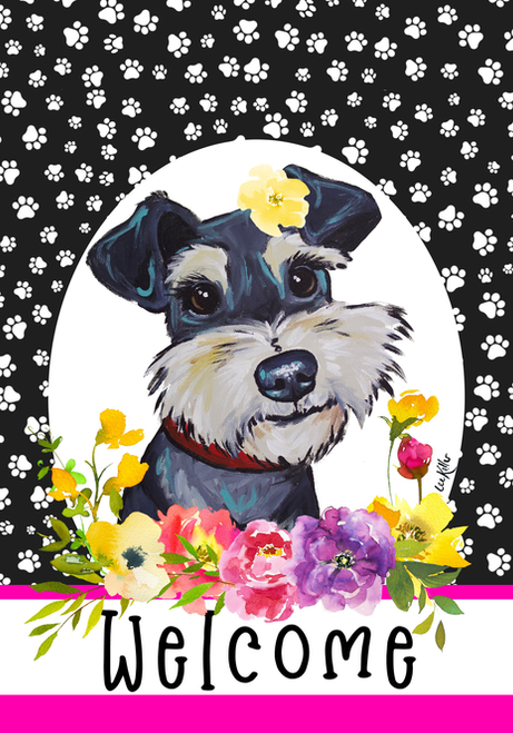 Schanuzer  - Hippie Hound Studios Paw Prints  House and Garden Flags