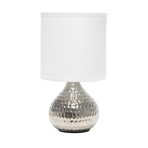 9" Silver Metal Round Table Lamp With White Drum Shade