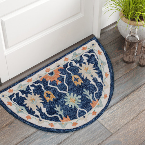 3' X 5' Blue And Ivory Wool Floral Hand Tufted Area Rug