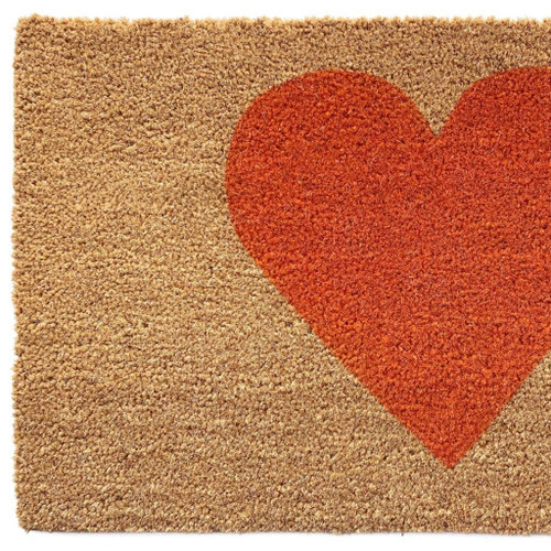 36" X 72" Brown And Orange Heart Outdoor Coir Door Mat