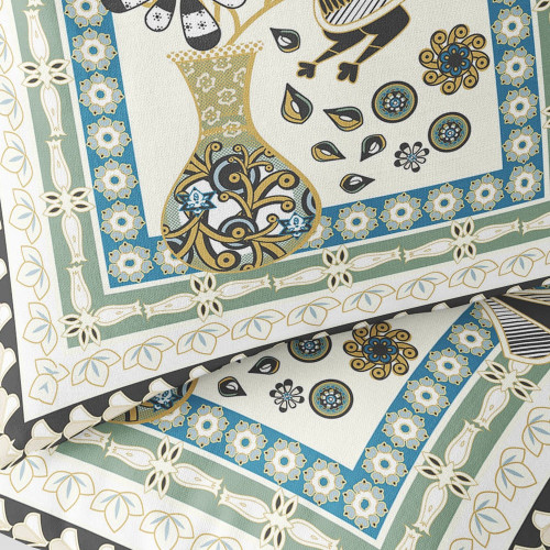 Set of Two Cream Blue And Yellow Peacock Indoor Outdoor Throw Pillow