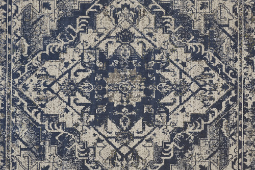 8' X 10' Gray Blue and Ivory Oriental Power Loom Area Rug