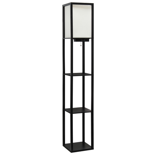 63" Black Wood Floor Lamp With White Linen Shade