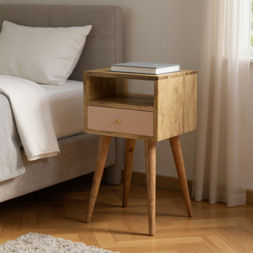 22" Light Brown Solid Wood Square One Drawer Nightstand