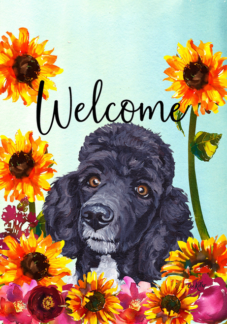 Poodle Black - Hippie Hound Studios Welcome Garden Flag