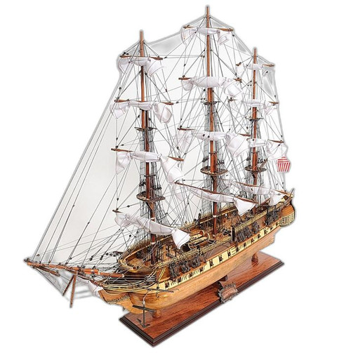 32" Brown Solid Wood Hand Painted Boat