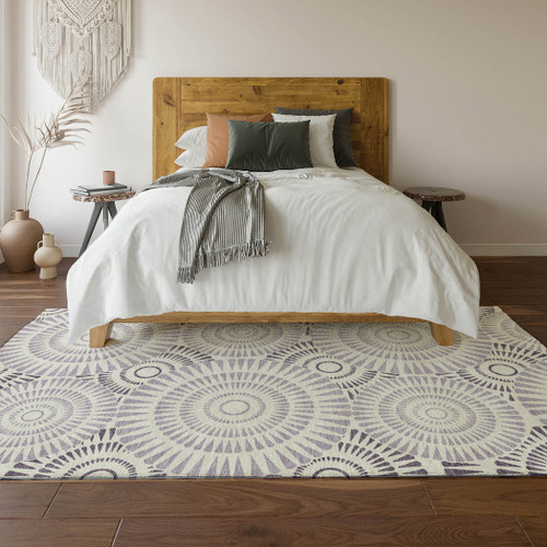 9' X 12' Lavender And Ivory Geometric Washable Area Rug With UV Protection