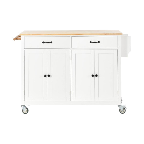 51" White Wood Barn Door Rolling Kitchen Island