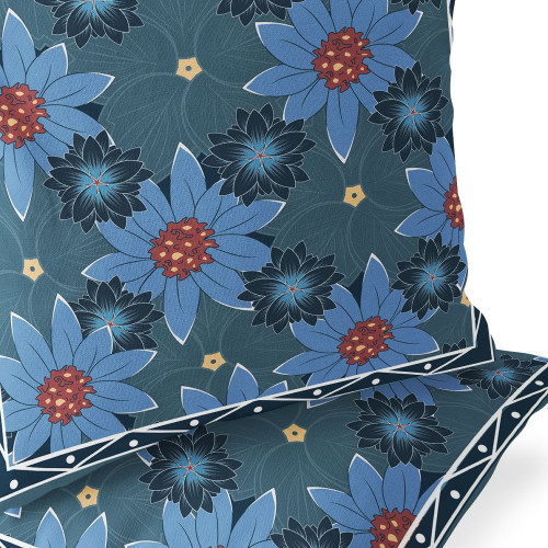 Set of Two Blue And Red Floral Indoor Outdoor Throw Pillow