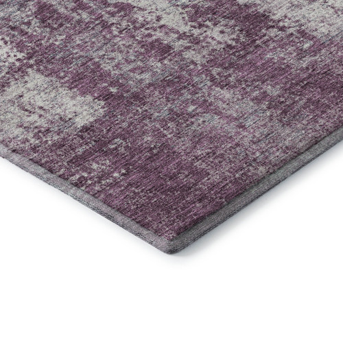 8' Plum And Ivory Abstract Washable Round Rug With UV Protection