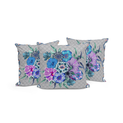Set of Three Beige Botanical Indoor Outdoor Throw Pillow