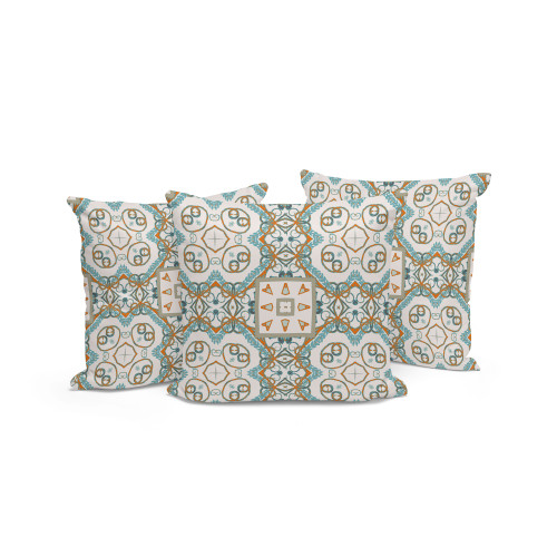 Set of Three Orange Geometric Indoor Outdoor Throw Pillow