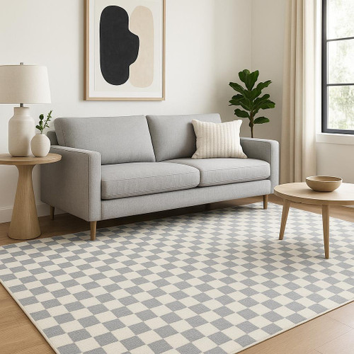 5' X 7' Ivory Checkered Area Rug