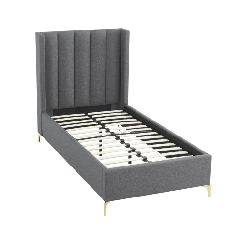 Gray Tufted Linen Upholstered Twin Bed Frame
