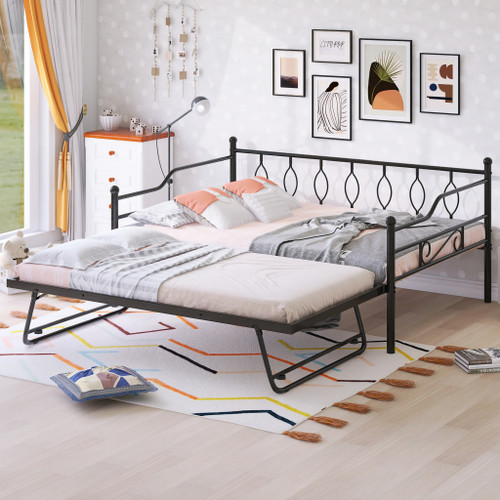 Black Metal Full Day Bed With Trundle