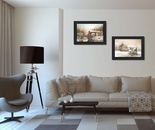 Homeroots Home Decor Set Of Two Winter Reflections Black Framed Print Wall Art, Black, Set of Two