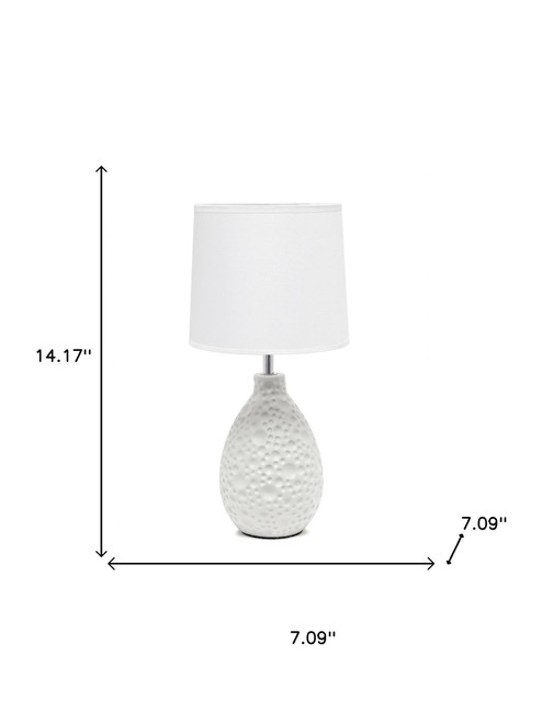 14" White Round Table Lamp With Drum Shade
