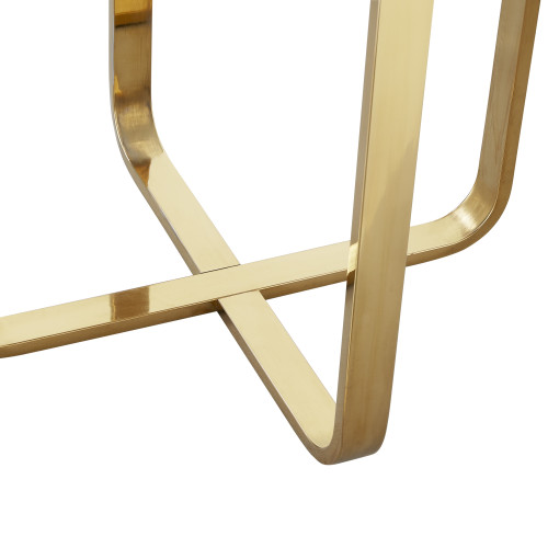 22" White and Gold Wood and Stainless Steel Round Cross Legs End Table