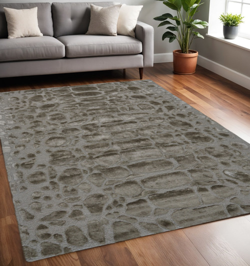 5' X 8' Taupe and Gray Abstract Hand Tufted Area Rug