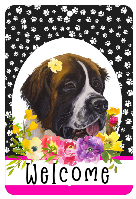 Saint Bernard - HHS Paw Prints Welcome Indoor/Outdoor Aluminum Sign 