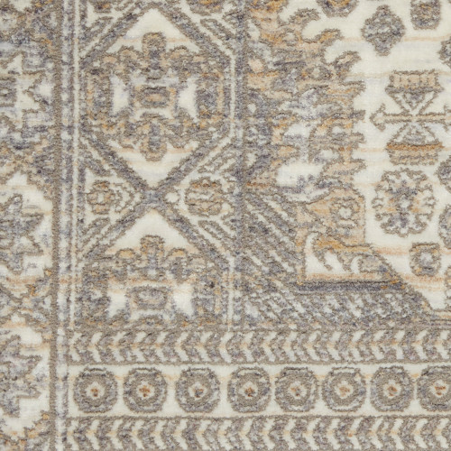 8' Ivory Beige And Cream Floral Non Skid Runner Rug With Fringe