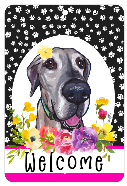 Great Dane - HHS Paw Prints Welcome Indoor/Outdoor Aluminum Sign