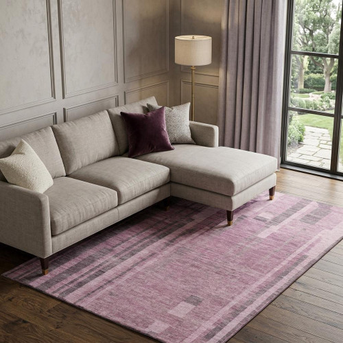 8' X 10' Blush And Mauve Striped Washable Area Rug With UV Protection