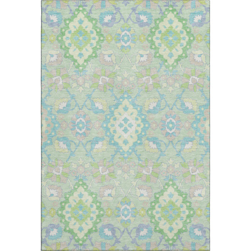 3' X 5' Mint Green Teal And Lavender Oriental Washable Area Rug With UV Protection
