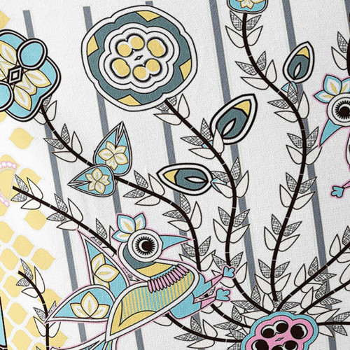 Set of Two White Yellow And Gray Peacock Indoor Outdoor Throw Pillow