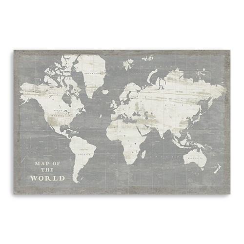 Homeroots Home Decor 36" Minimalist World Map Canvas Wall Art, Slate Grey and White