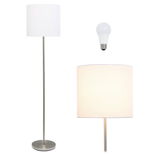 57" White Metal LED Floor Lamp With White Fabric Drum Shade
