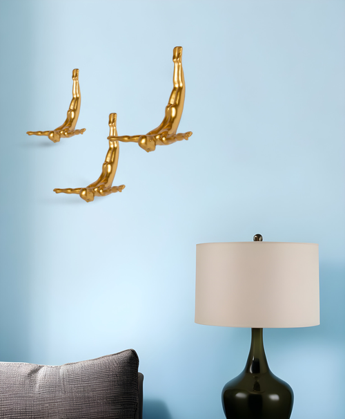 Set of Three 7" Gold Divers Resin Wall Decor