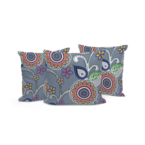 Set of Three Red Botanical Indoor Outdoor Throw Pillow
