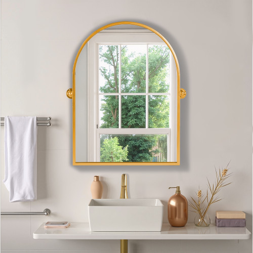 31" Gold Metal Arch Framed Bathroom Vanity Mirror