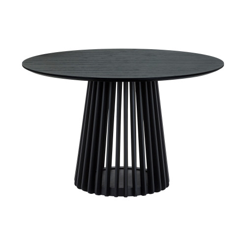 Six Piece Black Round Wood Dining Set with Four Chairs and Sideboard
